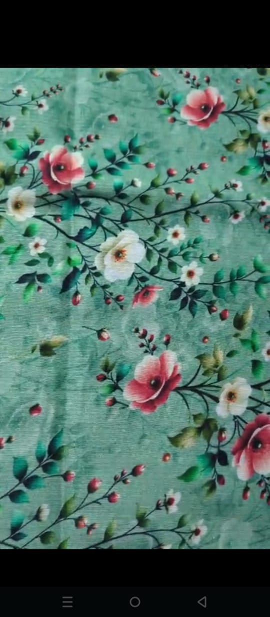 5D Linen Two Piece all over Unstitched Dress - light green / mint green with dark and light green - linen-5d-076