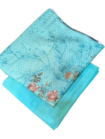 Linen (Turquoise Blue) Print 2p suit - pc-6308