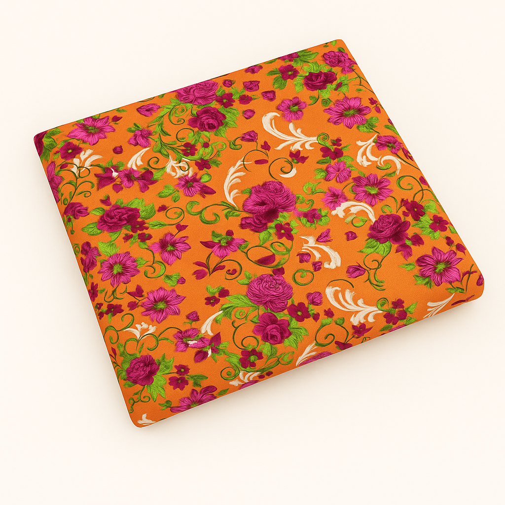 All over polo cotton two piece suit unstitched - Tangerine + Fuchsia Florals