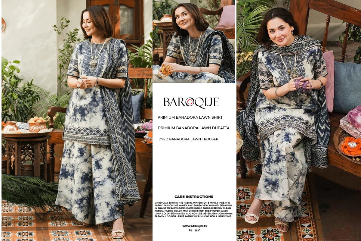 Baroque 3pc Bana Dora Lawn Allover Shirt Trouser with digital dupatta 9556