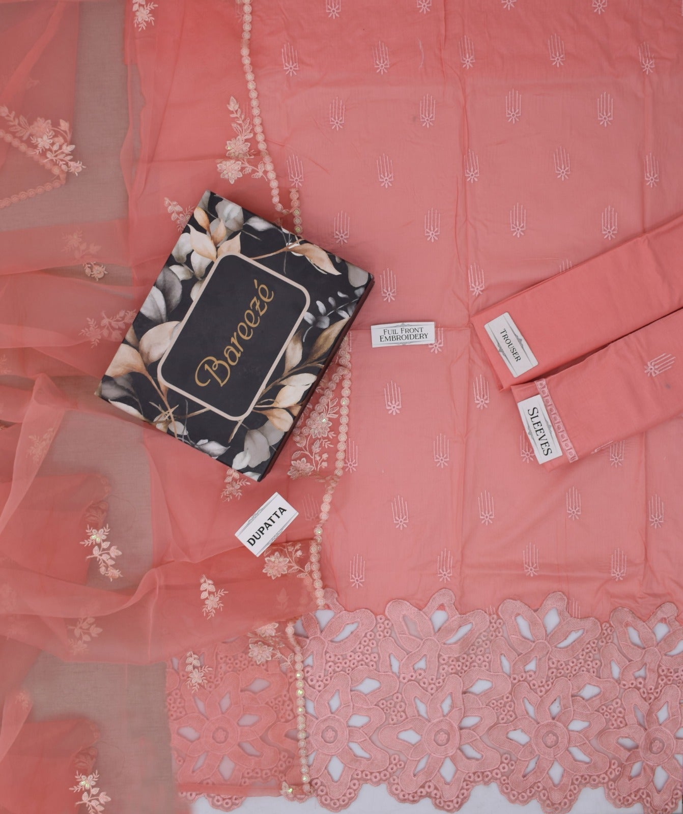 Lawn 3p Suit Luxury Embroidered Shirt Dyed Trouser with Dupatta 9549