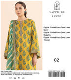 Lawn 3p Suit Fine Quality Allover Shirt Dyed Trouser with digital voil lawn dupatta 9543