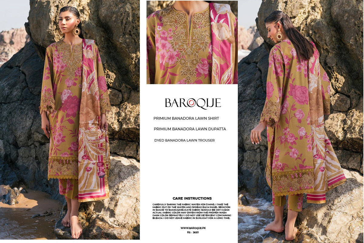 Baroque 3pc Bana Dora Lawn Allover Shirt Trouser with digital dupatta 9558