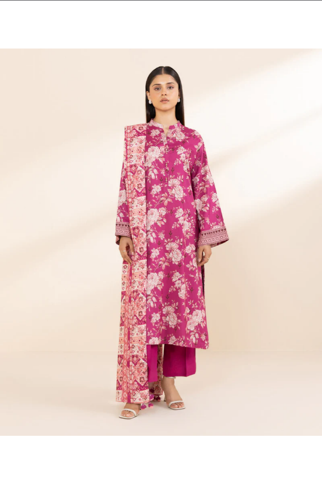 Lawn 3p Suit Fine Quality Allover Shirt Dyed Trouser with digital voil lawn dupatta 9513