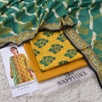 Lawn 3p Suit Fine Quality Allover Shirt Dyed Trouser with digital voil lawn dupatta 9543