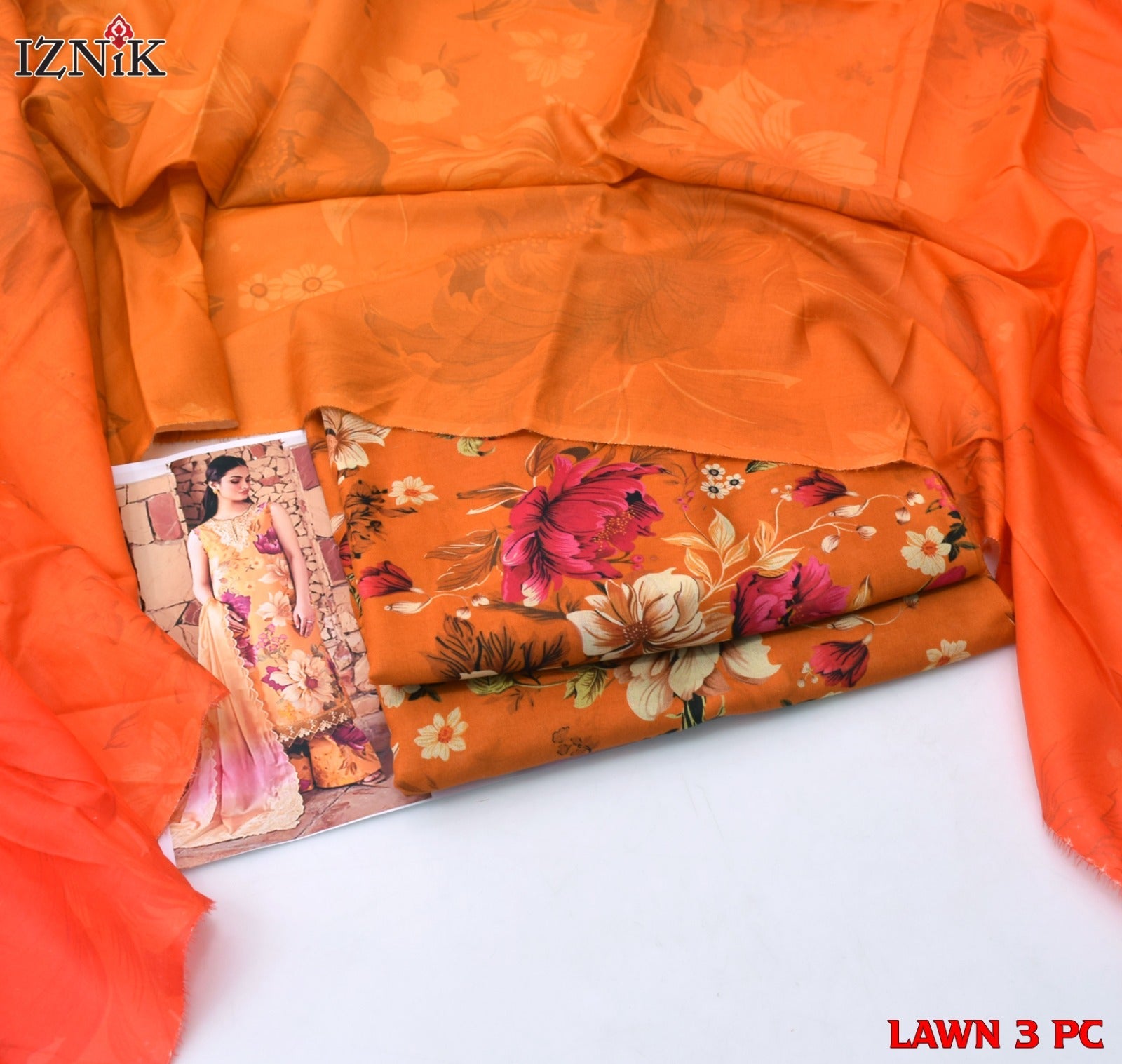 Lawn 3p Suit Allover Shirt Trouser with digital voil lawn dupatta 9522