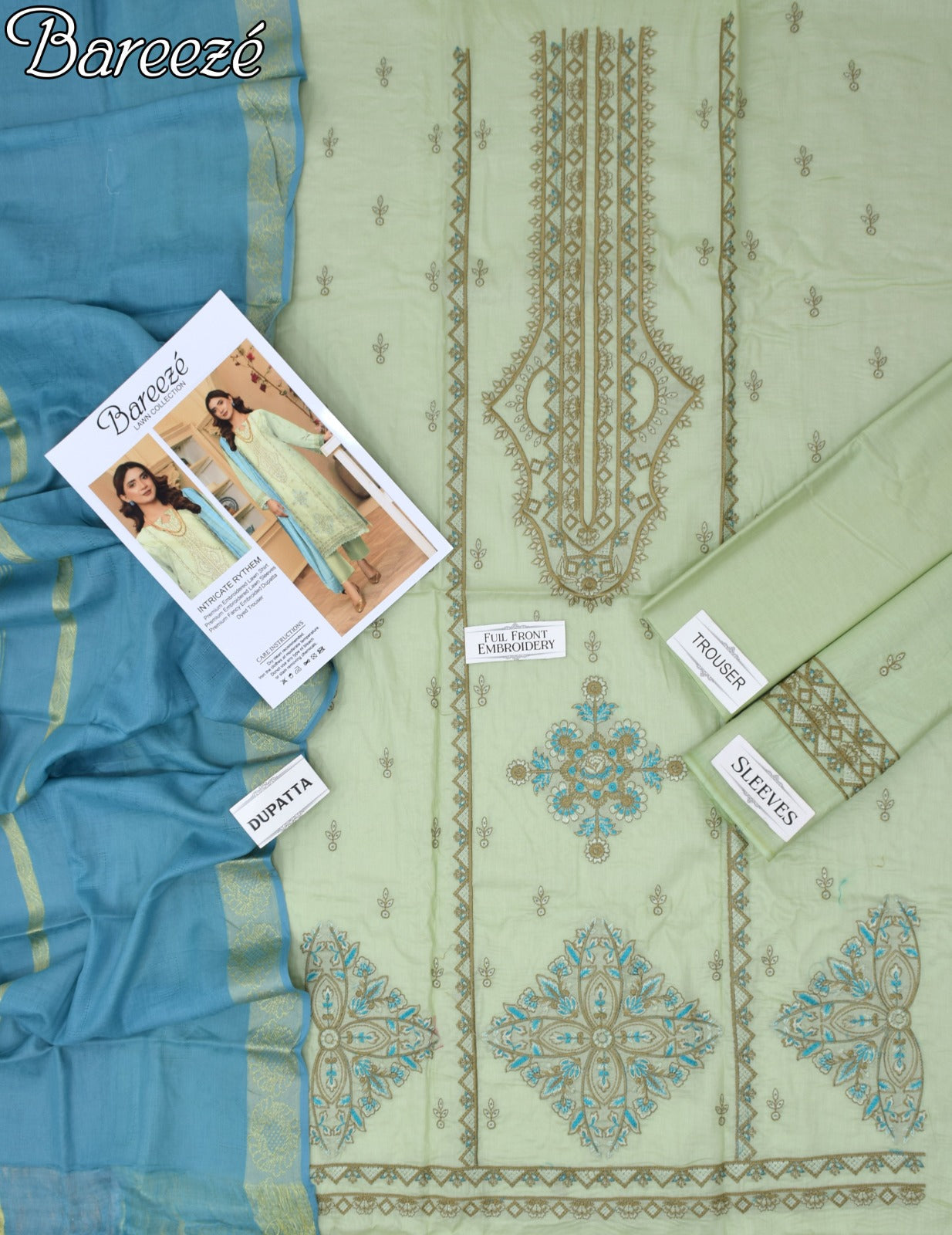 Lawn 3p Suit Classic Embroidered Shirt Dyed Trouser with Dupatta 9530