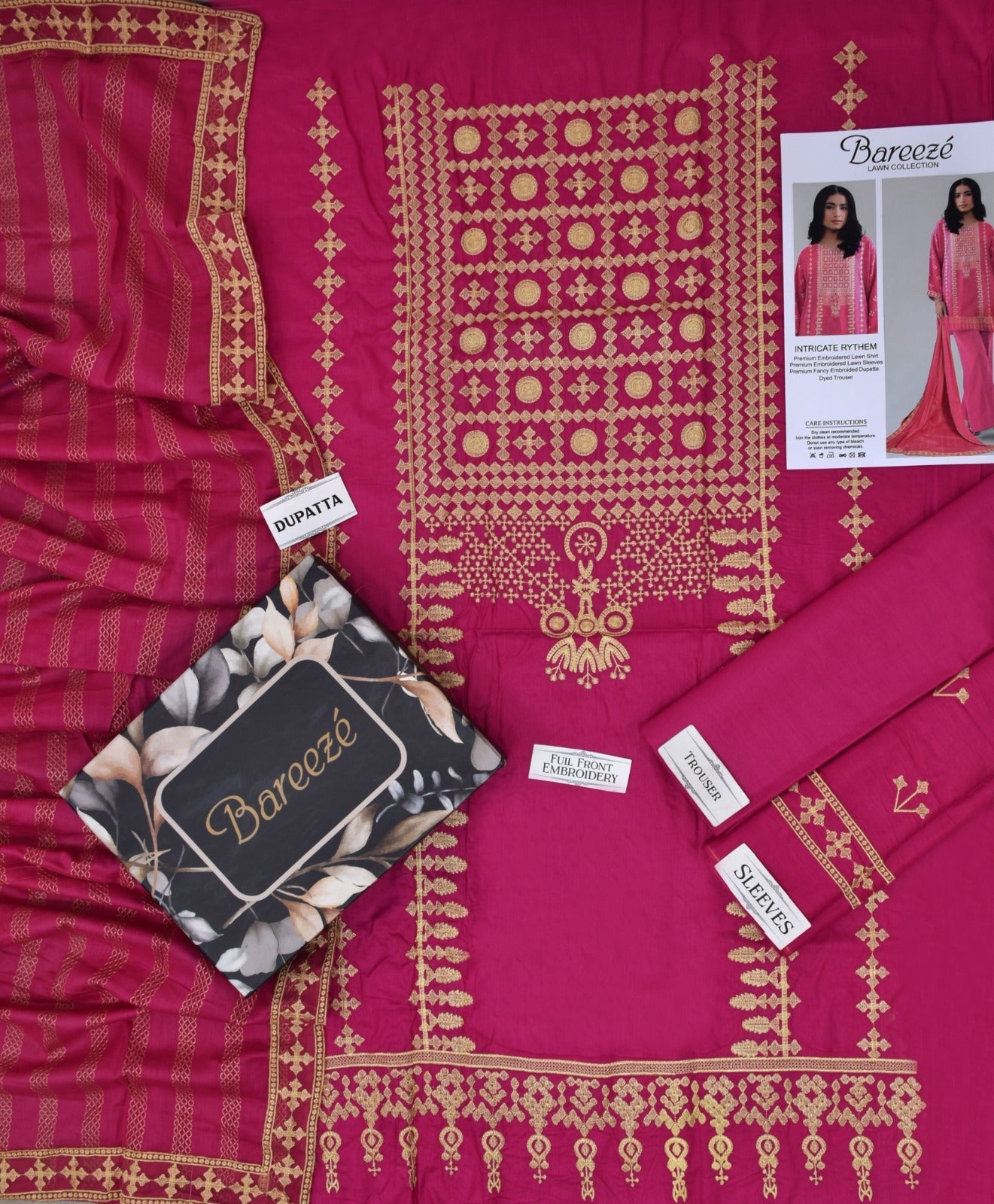 Lawn 3p Suit Premium Embroidered Shirt Dyed Trouser with Dupatta 9536