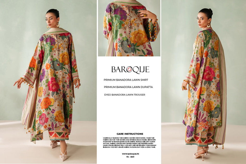 Baroque 3pc Bana Dora Lawn Allover Shirt Trouser with digital dupatta 9567