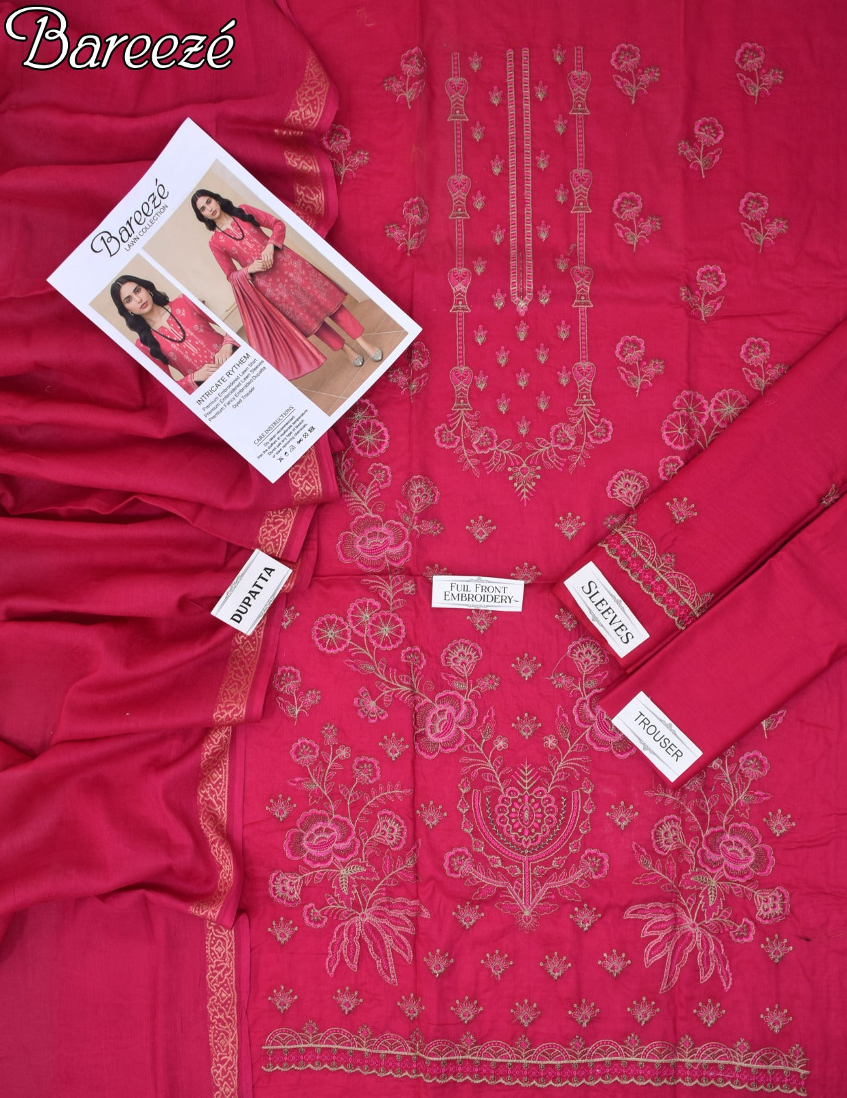 Lawn 3p Suit Classic Embroidered Shirt Dyed Trouser with Dupatta 9528