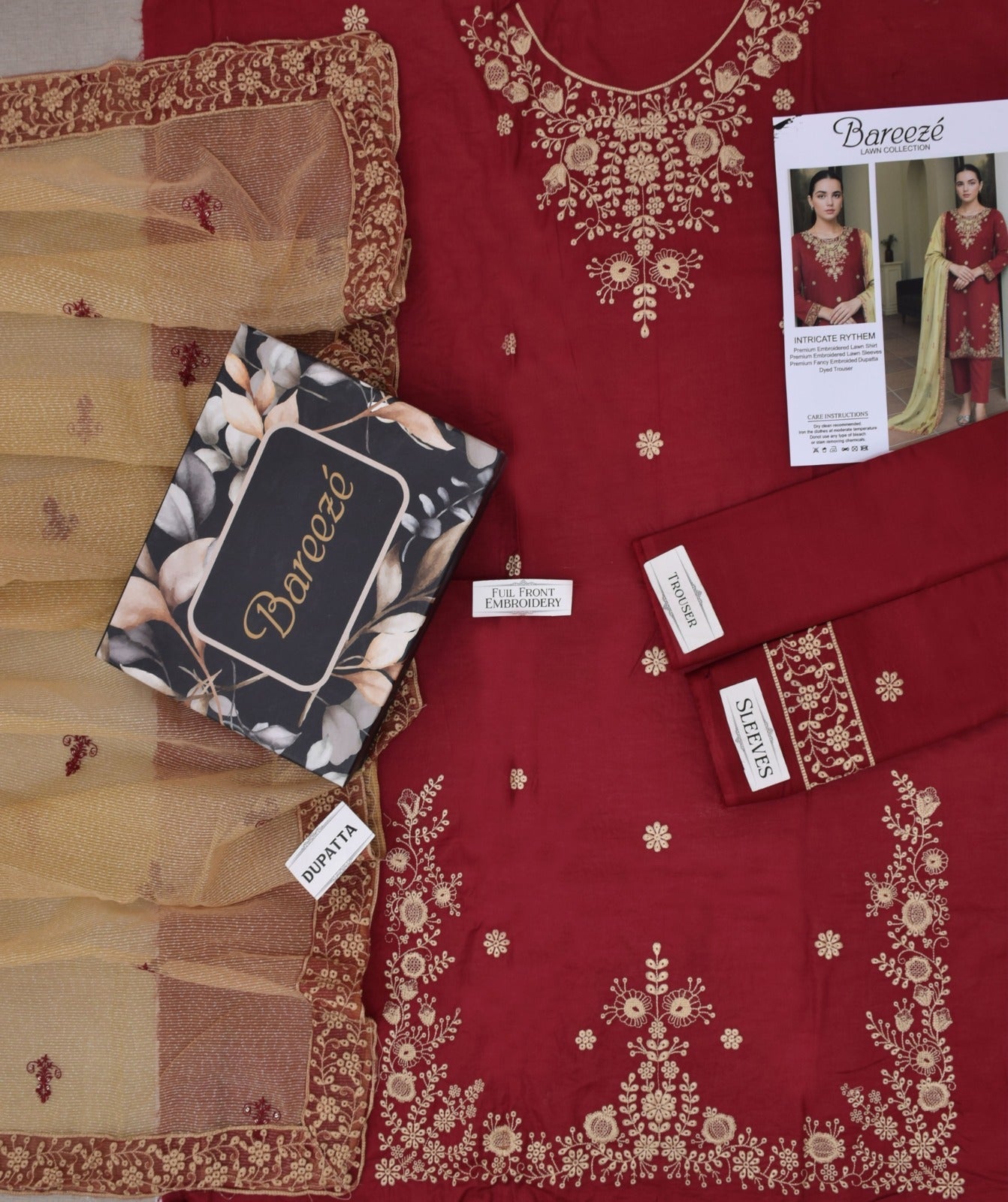 Lawn 3p Suit Luxury Embroidered Shirt Dyed Trouser with Dupatta 9544