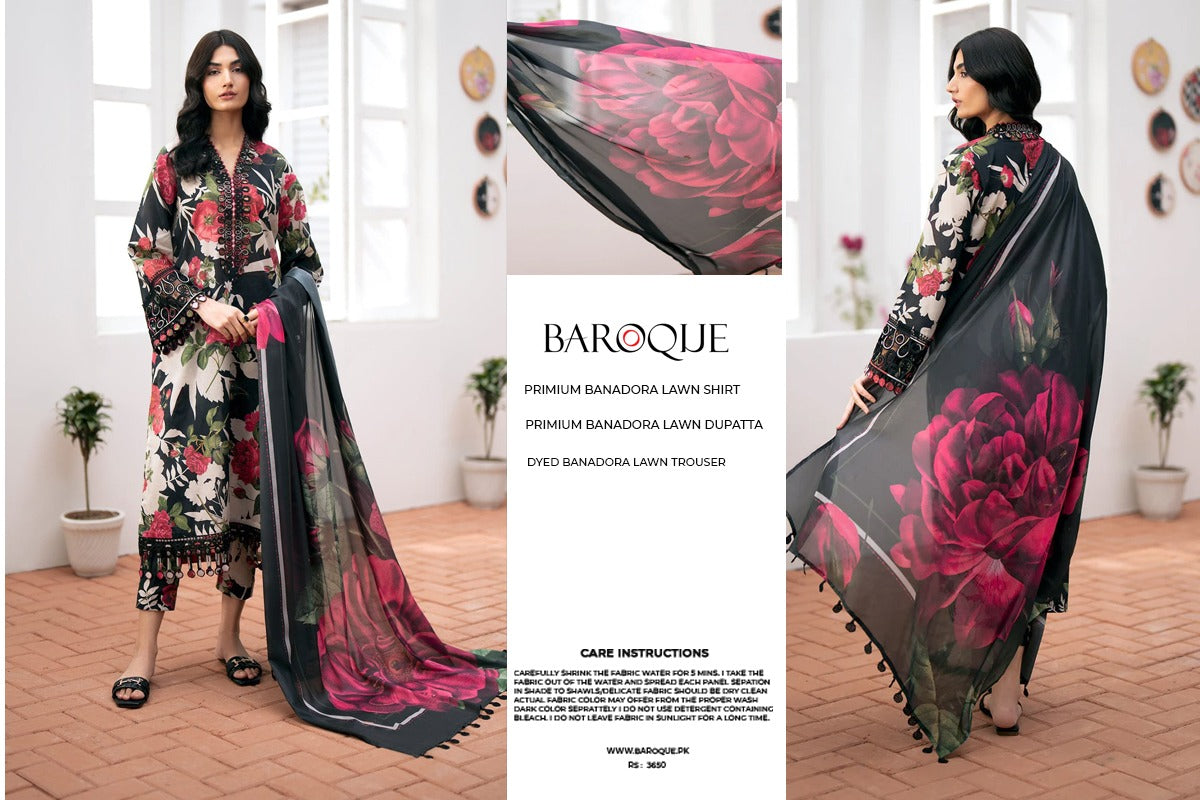 Baroque 3pc Bana Dora Lawn Allover Shirt Trouser with digital dupatta 9559