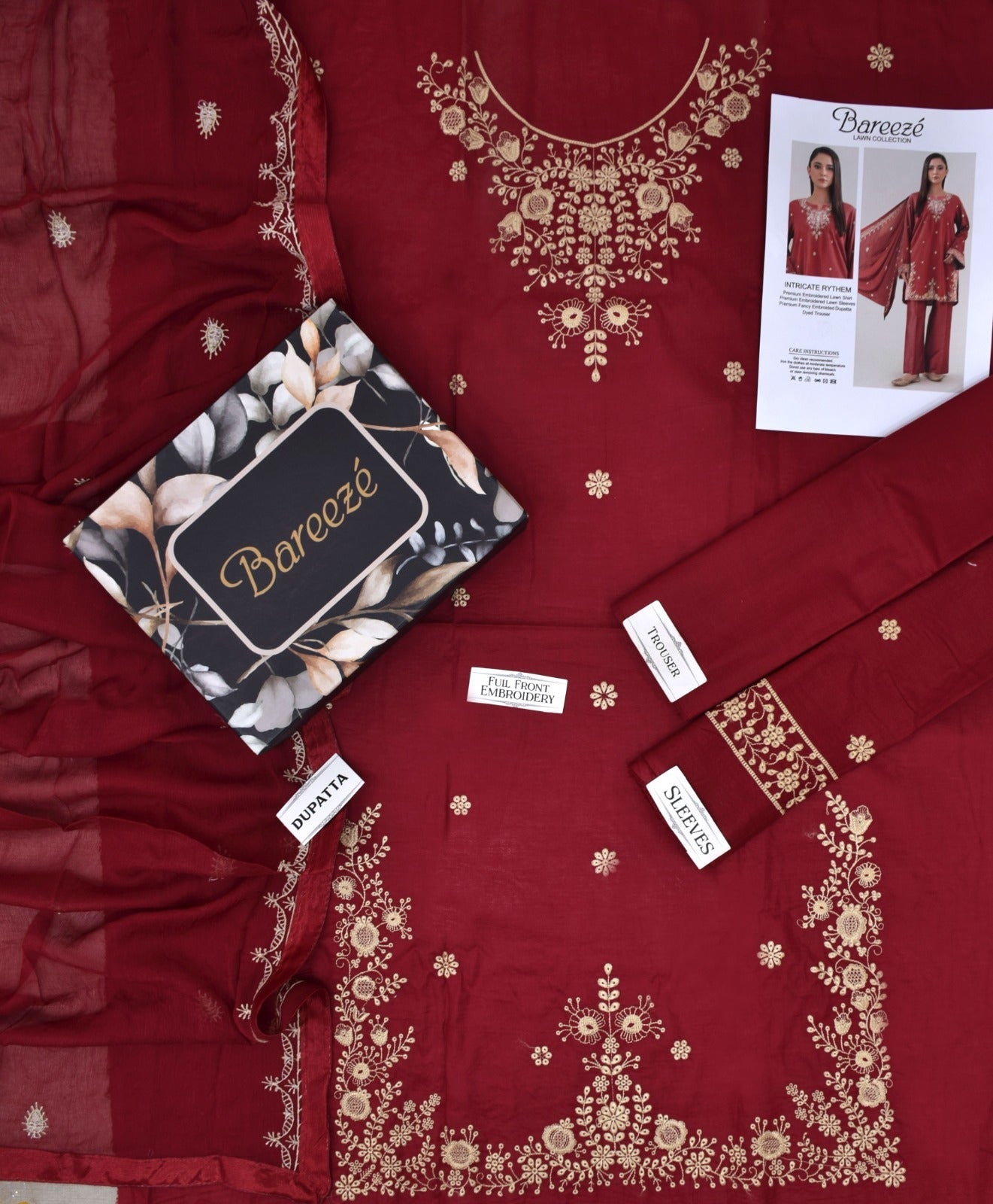 Lawn 3p Suit Premium Embroidered Shirt Dyed Trouser with Dupatta 9537