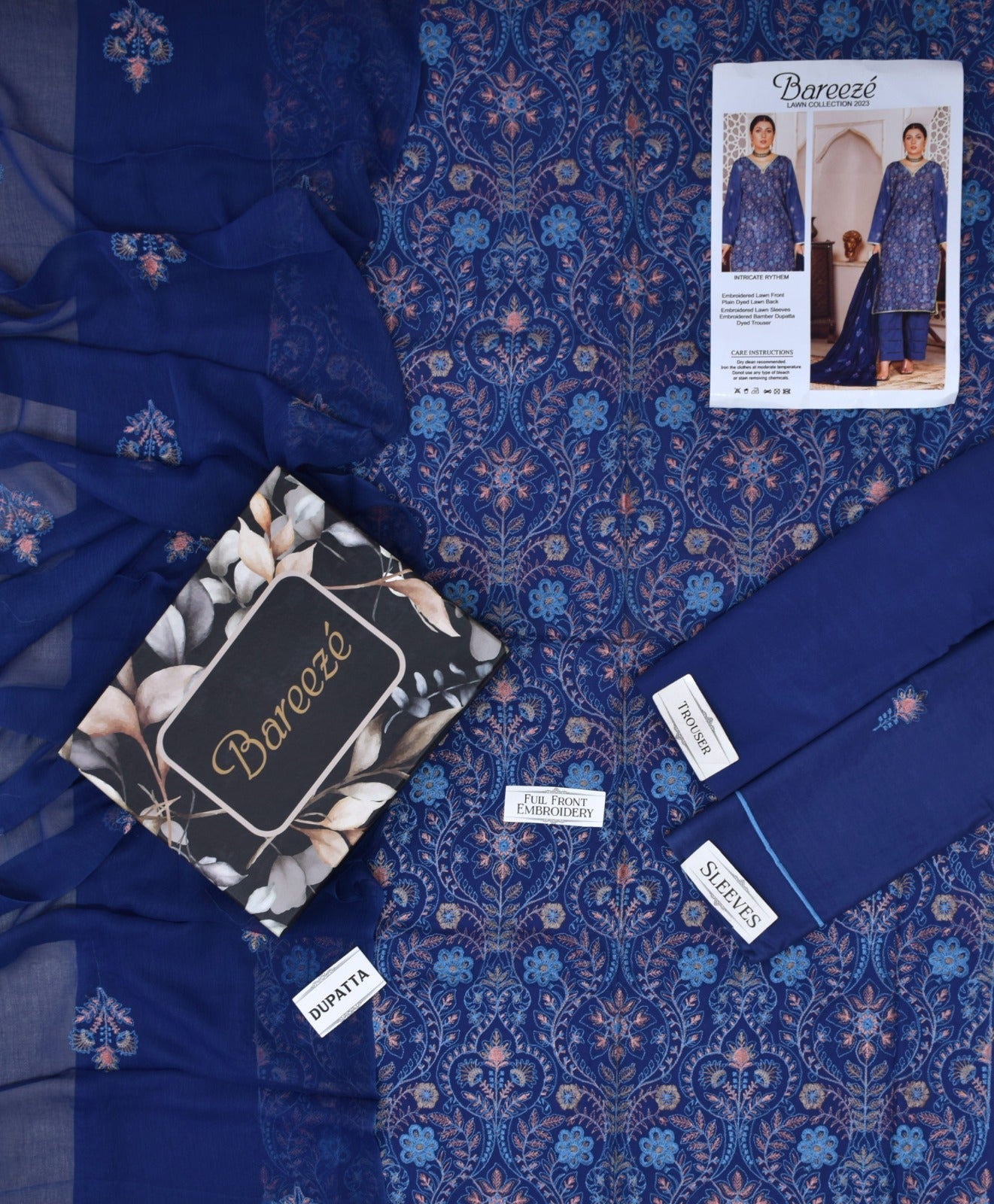 Lawn 3p Suit Premium Embroidered Shirt Dyed Trouser with Dupatta 9532