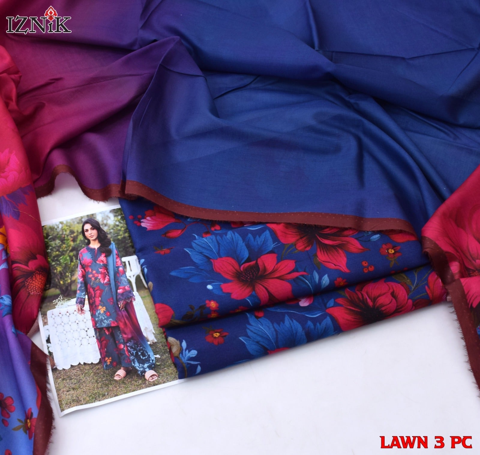 Lawn 3p Suit Allover Shirt Trouser with digital voil lawn dupatta 9520