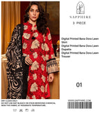 Lawn 3p Suit Fine Quality Allover Shirt Dyed Trouser with digital voil lawn dupatta 9541