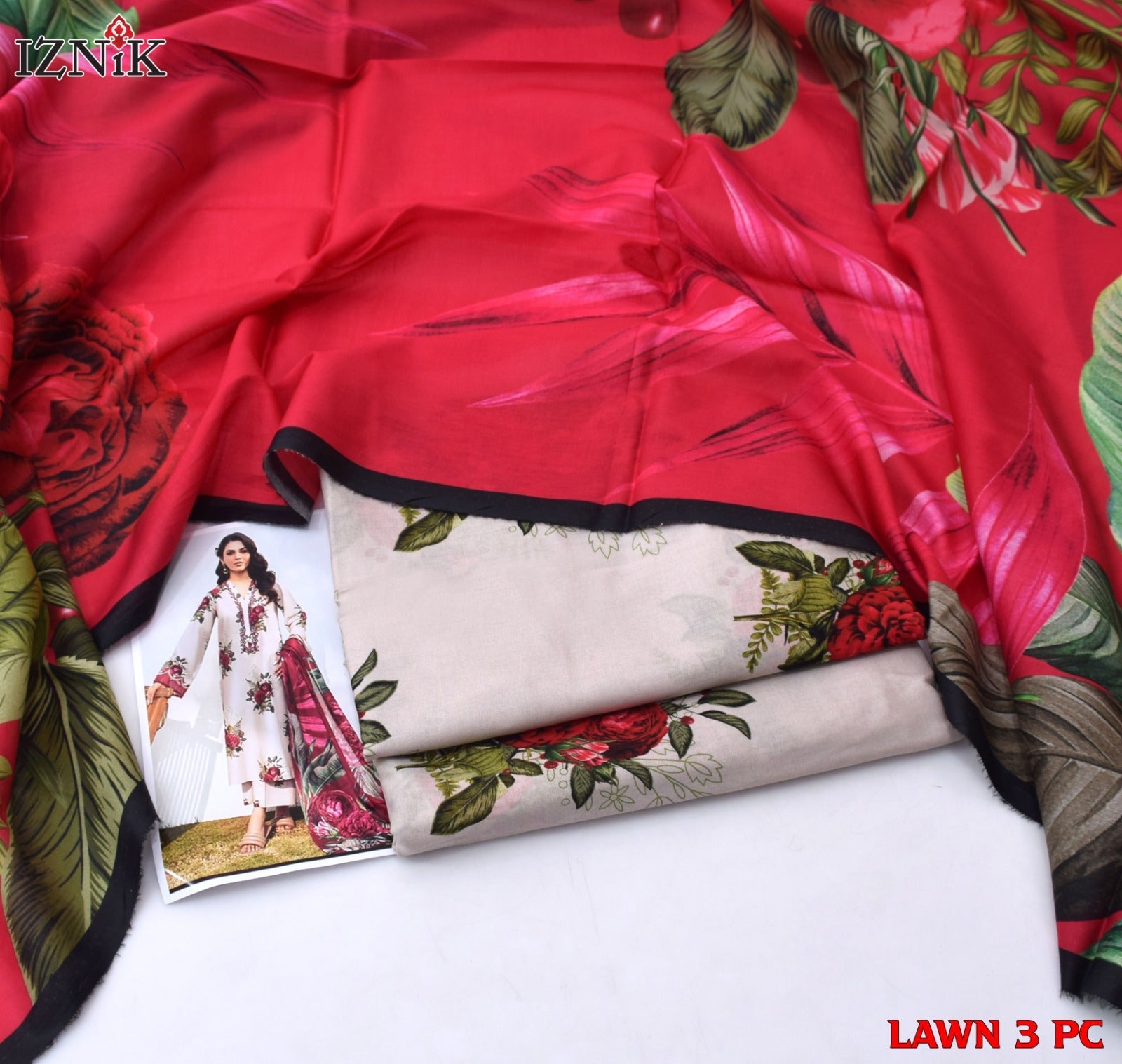Lawn 3p Suit Allover Shirt Trouser with digital voil lawn dupatta 9517