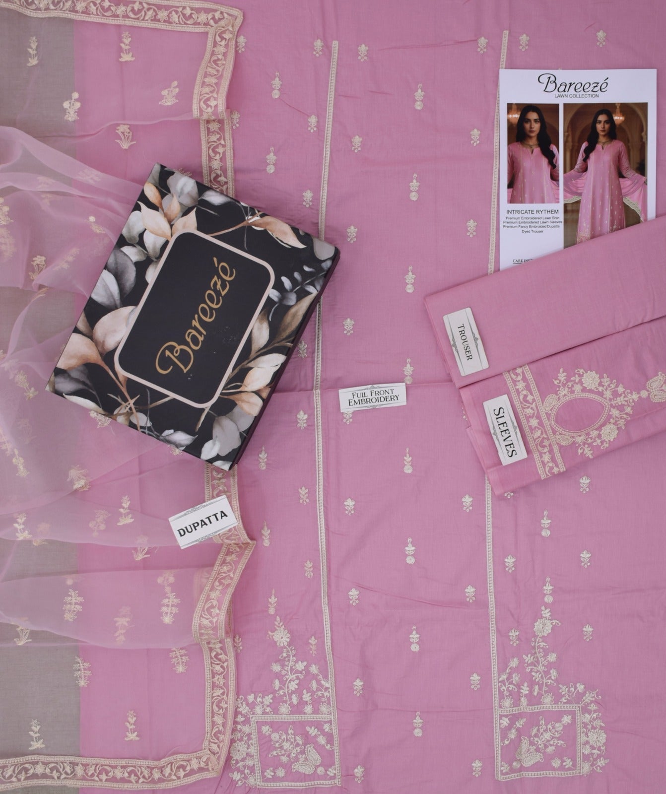 Lawn 3p Suit Luxury Embroidered Shirt Dyed Trouser with Dupatta 9548