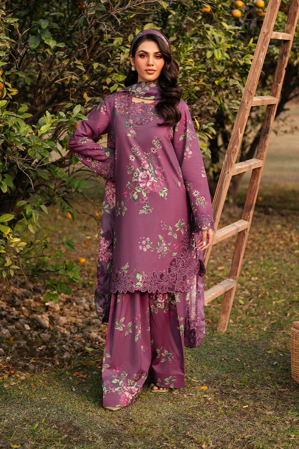 Lawn 3p Suit Allover Shirt Trouser with digital voil lawn dupatta 9516