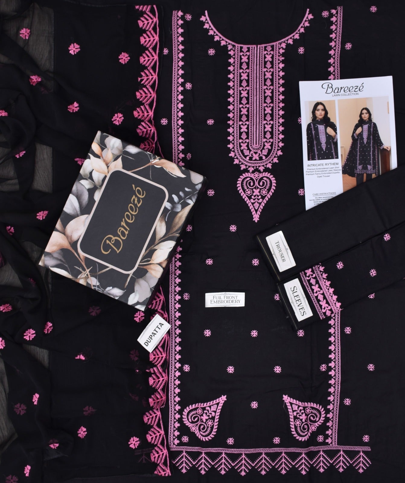 Lawn 3p Suit Luxury Embroidered Shirt Dyed Trouser with Dupatta 9551