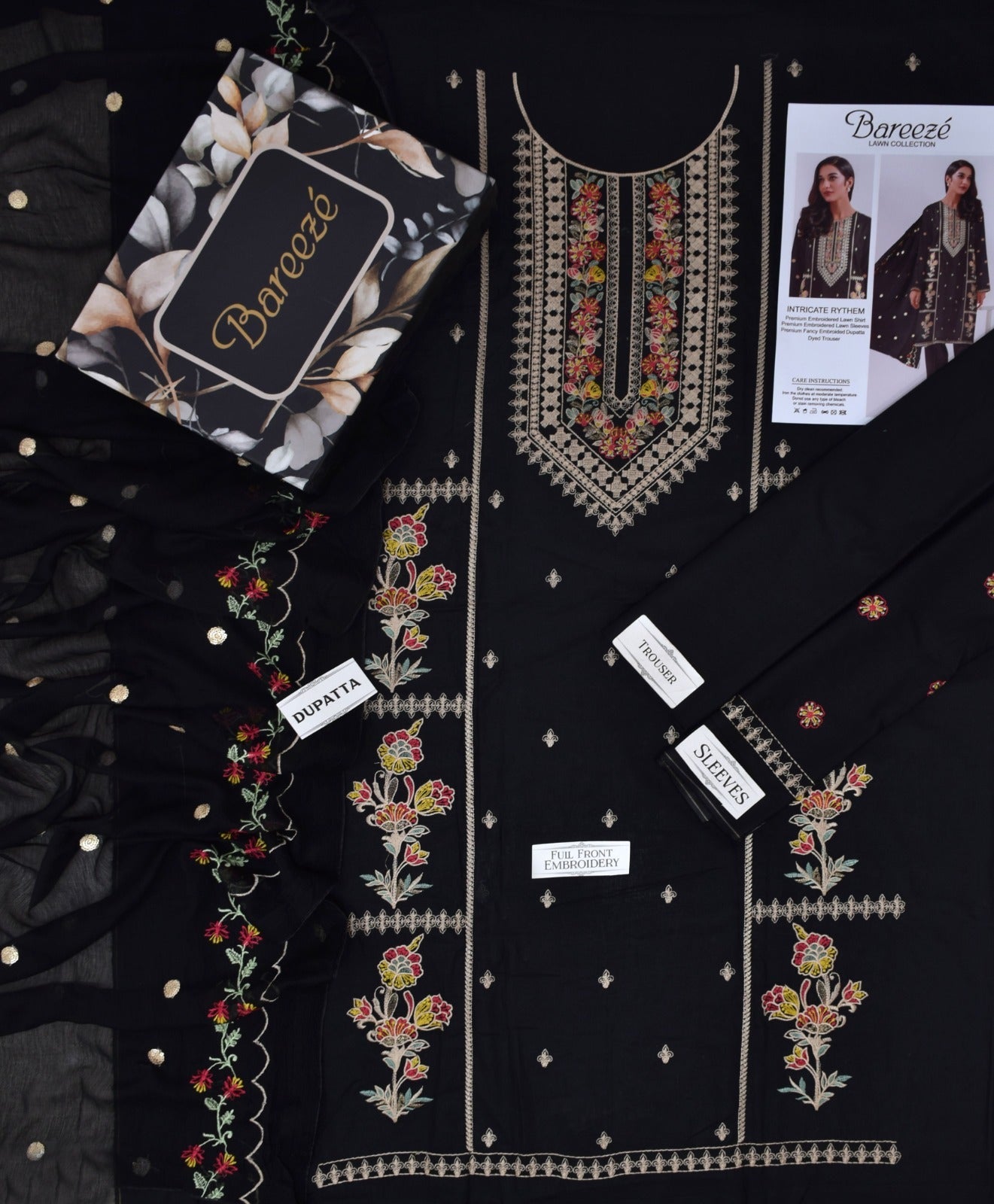 Lawn 3p Suit Premium Embroidered Shirt Dyed Trouser with Dupatta 9534