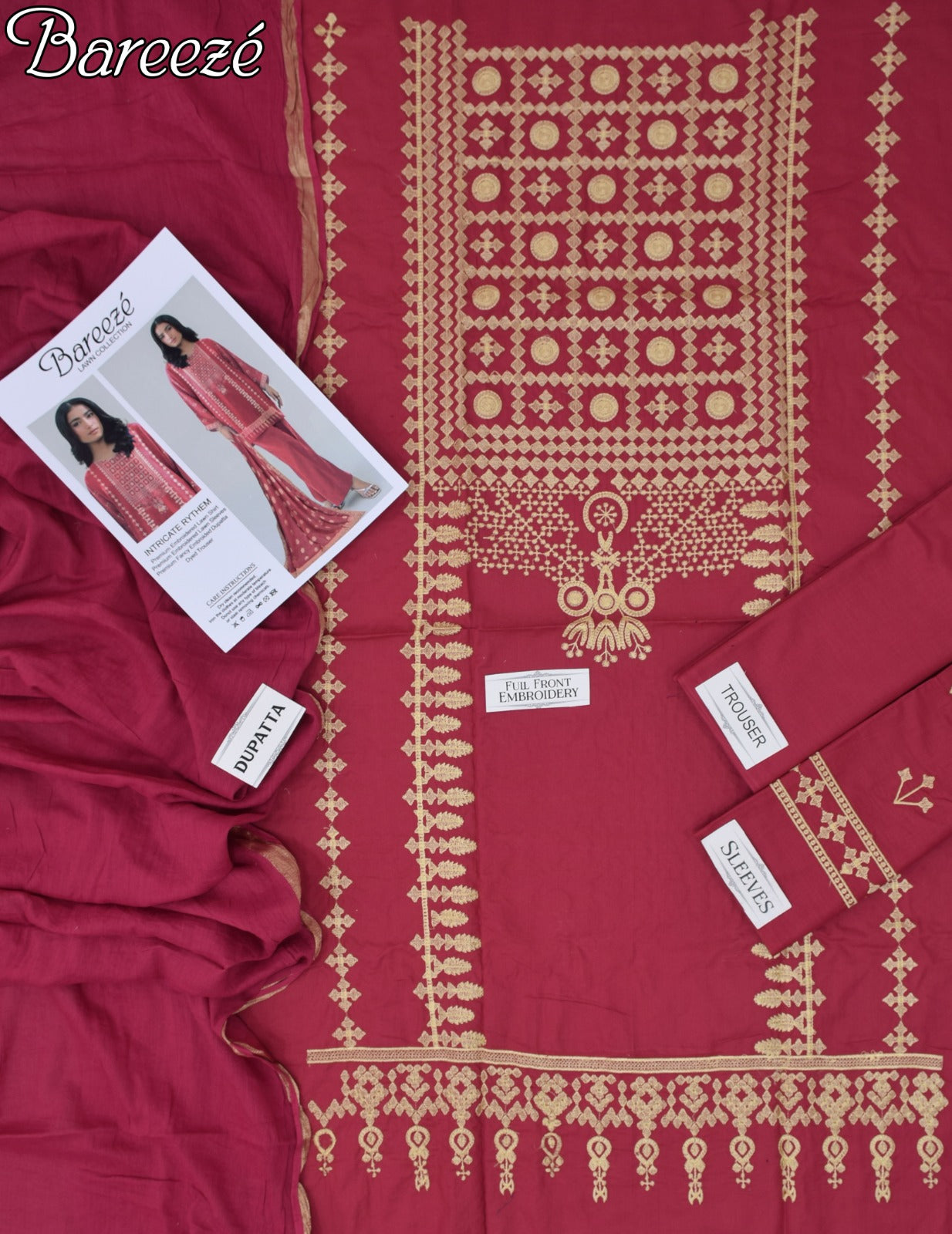 Lawn 3p Suit Classic Embroidered Shirt Dyed Trouser with Dupatta 9526