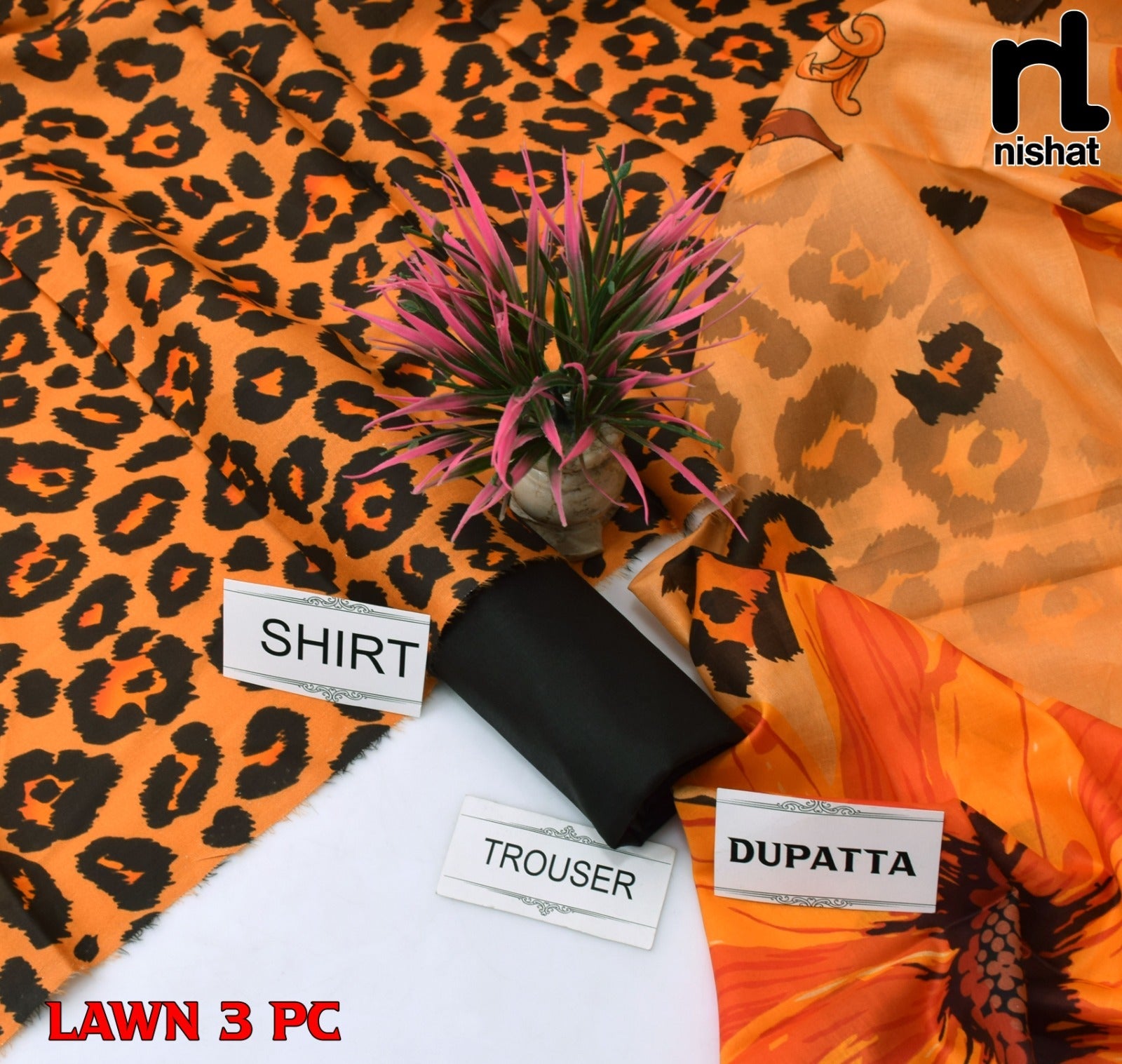 Lawn 3p Suit Fine Quality Allover Shirt Dyed Trouser with digital voil lawn dupatta 9508